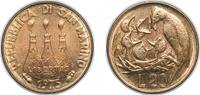 San Marino 20 Lire San Marino Republic 1975 20 Lire (Bird Feeding Its Nestlings; FAO) Aluminium bronze Rome Mint (291000) 3.6g UNC KM 44 -