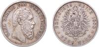 Germany 5 Mark Germany Kingdom of Württemberg German states 1888 F 5 Mark - Charles I Silver (.900) Staatliche Münze Baden-Württemberg Mint (49 -