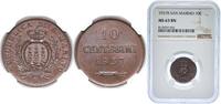 San Marino 10 Centesimi San Marino Republic 1937 R 10 Centesimi Bronze Rome Mint (400000) 5.4g NGC MS 63 KM 13 -