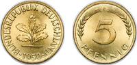 Germany 5 Pfennigs Germany Federal Republic of Germany 1950 F 5 Pfennigs Brass clad steel (90% Iron, 10% Brass) Staatliche Münze Baden-Württemberg -