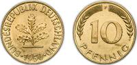 Germany 10 Pfennigs Germany Federal Republic of Germany German states 1950 F 10 Pfennigs Brass clad steel (90% Iron, 10% Brass) Staatliche Münze Bad -