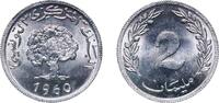 Tunisia 2 Millimes Tunisia Republic 1960 2 Millimes Aluminium 0.99g BU KM 281 Schön 202 -