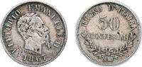 Italy 50 Centesimi Italy Kingdom 1867 M BN 50 Centesimi - Victor Emmanuel II Silver (.835) Milan Mint (10984179) 2.44g XF KM 14 -