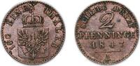 Kingdom of Prussia 2 Pfenninge Germany Kingdom of Prussia German states 1847 A 2 Pfennigs - Frederick William IV Copper Berlin Mint 2.94g AU AKS 91 Old/Mue 2 3 -