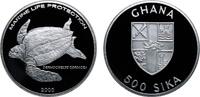 Ghana 500 Sika Ghana 2003 500 Sika - Marine life protection Dermochelys Coriacea Silver (.925) PF X 28 -
