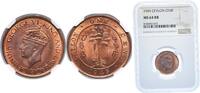 Ceylon (1597-1972) 1 Cent Sri Lanka Ceylon (1597-1972) 1945 1 Cent - George VI Bronze (34100000) 2.36g NGC MS 64 KM 111a -