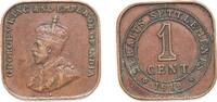 Straits Settlements 1 Cent British Malaysia Straits Settlements 1919 1 Cent - George V Bronze Kolkata / Calcutta / Murshidabad Mint (20165000) 5.9g VF KM 3 -