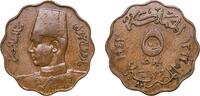 Egypt 5 Millièmes Egypt 1943 (AH1362) 5 Milliemes - Farouk Bronze (95.5% Copper, 3% Tin, 1.5% Zinc) 3.98g XF KM 360 MHC 253 -