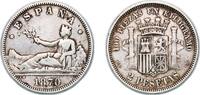 Spain 2 Pesetas Spain Provisional Government 1870 *18-75 DEM 2 Pesetas - Provisional Government Silver (.835) Madrid Mint (4996834) 9.94g VF KM -
