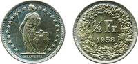 Switzerland ½ Franc Switzerland Federal State 1958 B ½ Franc (Helvetia standing; silver) Silver (.835) (.165 copper) Bern Mint (11558000) 2.51g BU -