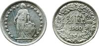 Switzerland ½ Franc Switzerland Federal State 1960 B ½ Franc (Helvetia standing; silver) Silver (.835) (.165 copper) Bern Mint (14528000) 2.51g AU -