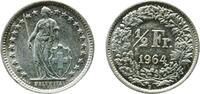Switzerland ½ Franc Switzerland Federal State 1964 B ½ Franc (Helvetia standing; silver) Silver (.835) (.165 copper) Bern Mint (22720000) 2.5g UNC -
