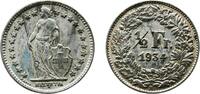 Switzerland ½ Franc Switzerland Federal State 1934 B ½ Franc (Helvetia standing; silver) Silver (.835) (.165 copper) Bern Mint (2000000) 2.51g UNC -