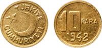 Turkey 10 Para Turkey Republic 1942 10 Para Aluminium bronze (85% Copper, 10% Aluminium, 5% Other) Istanbul Mint (26800000) 2.01g XF KM 868 Sc -