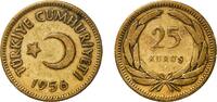 Turkey 25 Kuruş Turkey Republic 1956 25 Kuruş Brass (70% Copper, 30% Zinc) Turkish State Mint (14376000) 4.34g VF KM 886 Schön 401 -