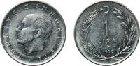Turkey 1 Lira Turkey Republic 1966 1 Lira Acmonital Turkish State Mint (8040000) 7.9g XF KM 889a Schön 409a Schön 409b -