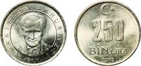 Turkey 250 000 Lira Turkey Republic 2002 250 000 Lira Nickel brass (65% Copper, 18% Nickel, 17% Zinc) Turkish State Mint (68740000) 6.35g UNC KM 11 -