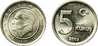Turkey 5 Kuruş Turkey Republic 2005 5 Yeni Kuruş Nickel brass (65% Copper, 18% Nickel, 17% Zinc) Turkish State Mint (203339160) 2.96g UNC KM 1 -