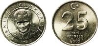 Turkey 25 Kuruş Turkey Republic 2005 25 Yeni Kuruş Nickel brass (65% Copper, 18% Nickel, 17% Zinc) Turkish State Mint (173705760) 5.28g UNC KM -