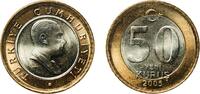 Turkey 50 Kuruş Turkey Republic 2005 50 Yeni Kuruş Bimetallic: copper-nickel centre in nickel brass ring (Core: 75% Copper, 15% Nickel, 10% Zinc -