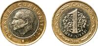 Turkey 1 Lira Turkey 2009 1 Lira (heavy type) Bimetallic: copper-nickel centre in brass ring (Core: 75% Copper, 15% Nickel, 10% Zinc - Ring: 8 -