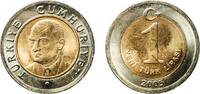 Turkey 1 Lira Turkey Republic 2005 1 Yeni Lira Bimetallic: nickel brass centre in nickel brass ring (Core: 81% Copper, 4% Nickel, 15% Zinc - R -