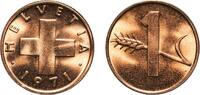 Switzerland (1848-date) 1 Rappen Switzerland Federal State 1971 1 Rappen (wheat spike) Bronze (95% copper, 4% tin, 1% zinc) Bern Mint (5030000) 1.52g UNC HMZ 2 -