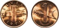 Switzerland (1848-date) 1 Rappen Switzerland Federal State 1971 1 Rappen (wheat spike) Bronze (95% copper, 4% tin, 1% zinc) Bern Mint (5030000) 1.5g UNC HMZ 2 1 -