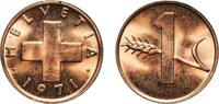 Switzerland (1848-date) 1 Rappen Switzerland Federal State 1971 1 Rappen (wheat spike) Bronze (95% copper, 4% tin, 1% zinc) Bern Mint (5030000) 1.51g UNC HMZ 2 -