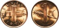 Switzerland (1848-date) 1 Rappen Switzerland Federal State 1971 1 Rappen (wheat spike) Bronze (95% copper, 4% tin, 1% zinc) Bern Mint (5030000) 1.51g UNC HMZ 2 -