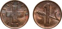 Switzerland (1848-date) 1 Rappen Switzerland Federal State 1971 1 Rappen (wheat spike) Bronze (95% copper, 4% tin, 1% zinc) Bern Mint (5030000) 1.5g UNC HMZ 2 1 -