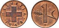 Switzerland (1848-date) 1 Rappen Switzerland Federal State 1948 B 1 Rappen (wheat spike) Bronze (95% copper, 4% tin, 1% zinc) Bern Mint (10500000) 1.48g UNC HMZ -