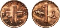 Switzerland (1848-date) 1 Rappen Switzerland Federal State 1970 1 Rappen (wheat spike) Bronze (95% copper, 4% tin, 1% zinc) Bern Mint (7810000) 1.51g UNC HMZ 2 -