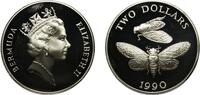 Bermuda 2 Dollars Bermuda British Overseas Territory 1990 2 Dollars - Elizabeth II (Cicada insects) Silver (.925) Royal Mint (2500) 28.53g PF KM -