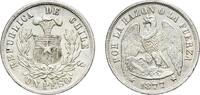 Chile 1 Peso Chile Republic 1877 So 1 Peso Silver (.900) Santiago Mint (1930000) 24.95g AU KM 142 -