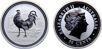 Australia 50 Cents Australia Commonwealth Elizabeth II 2005 50 Cents 4th Portrait, Silver Bullion Coin, Year of the Rooster -