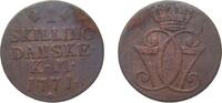 Denmark 1 Skilling Dansk Denmark Kingdom 1771 1 Skilling Dansk - Christian VII Copper Copenhagen Mint (54757104) 11.4g VF KM 616 C 47 -