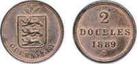 Guernsey 2 Doubles Guernsey British dependency 1889 H 2 Doubles Bronze (36000) 3.6g UNC KM 9 -