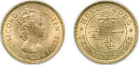 China 10 Cents China Hong Kong 1963 KN 10 Cents - Elizabeth II (1st portrait; security edge) Nickel brass 4.51g UNC KM 28.1 Schön 20 -