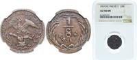 Mexico ⅛ Real Mexico Federal Republic 1834 Mo ⅛ Real Octavo (Federal Coinage) Copper Mexico City Mint 3.5g NGC AU 50 KM 333 -