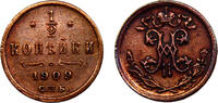 Russia 1/2 Kopeck Russia Empire Nikolai II 1909 СПБ 1/2 Kopeck -