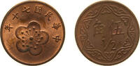 China ½ New Dollar China Taiwan Province of People's Republic of China 1981 ½ New Dollar Bronze (97% Copper, 2.5% Zinc, 0.5% Tin) (103800000) 3g BU -