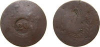 Brazil 20 Réis Brazil Empire 1835 20 Réis - Pedro II (Countermarked 80 Réis - Pedro I, KM# 377) Copper 15.27g VF KM 439 -