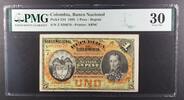 COLOMBIA BANCO NACIONAL - COLOMBIA - BOGOTÁ. 1 PESO 1895 PMG 30 Very Fine