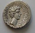 Roman Republic Denarius 40 BC Marc Antony & Octavian. Ephesus. EF . Excellent portraits, high grade XF