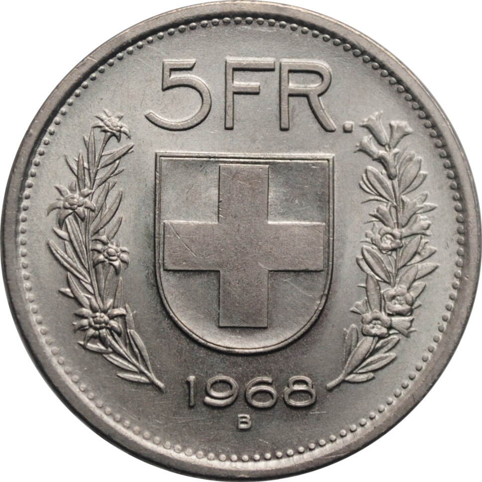 Switzerland 5 francs 1968 B UNC Confoederatio Helvetica 1968