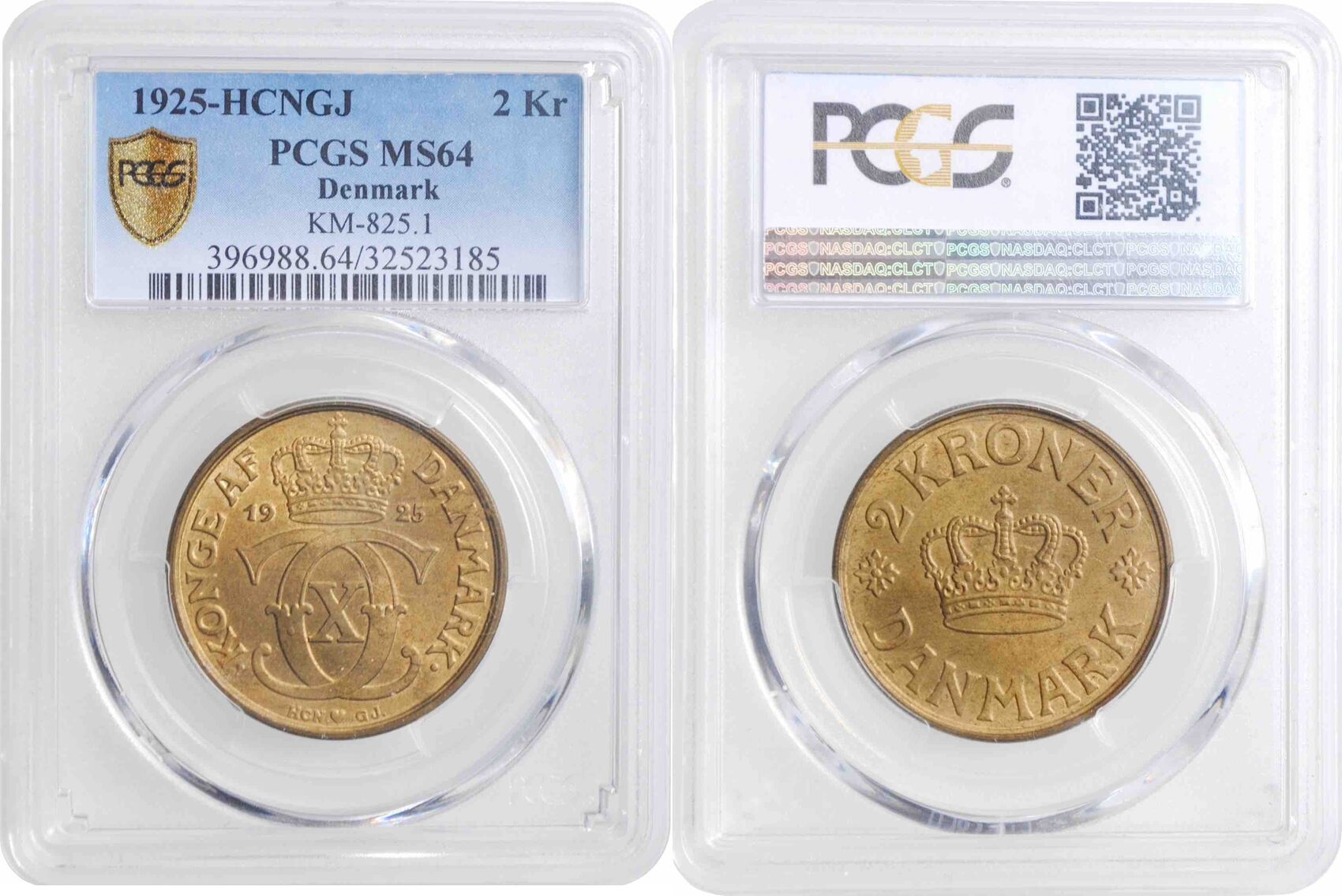 Denmark 2 kroner 1925 HCN, PCGS MS64, King Christian X (1912 - 1947)  Denmark HCN, PCGS MS64, King Christian X (1912 | MA-Shops