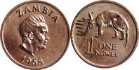 1 ngwee Zambia 1 ngwee 1968, PROOF, President Kenneth Kaunda (1964 - 1991) -