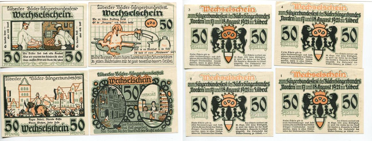 1921 Lubeck Backer Sangerbund Norden 4 X 50 Pfennig Mehl 820 1