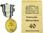 Bayern Ehrenabzeichen 1920-1936 für 40 Jahre Dienst bei der Feuerwehr am Band mit Original Verleihungstüte VF-EF